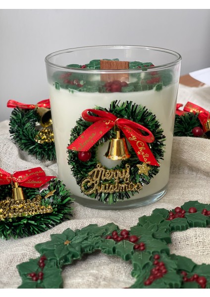 Merry Christmas Yılbaşı Kokulu Mum – El Yapımı Dekoratif Soya Mum | Ahşap Fitil