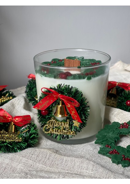 Merry Christmas Yılbaşı Kokulu Mum – El Yapımı Dekoratif Soya Mum | Ahşap Fitil fiyatları