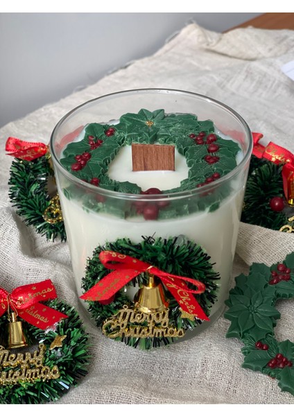 Merry Christmas Yılbaşı Kokulu Mum – El Yapımı Dekoratif Soya Mum | Ahşap Fitil modelleri