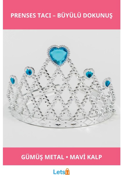 Kalpli Prenses Taç Mavi Parlak Gümüş Renkli
