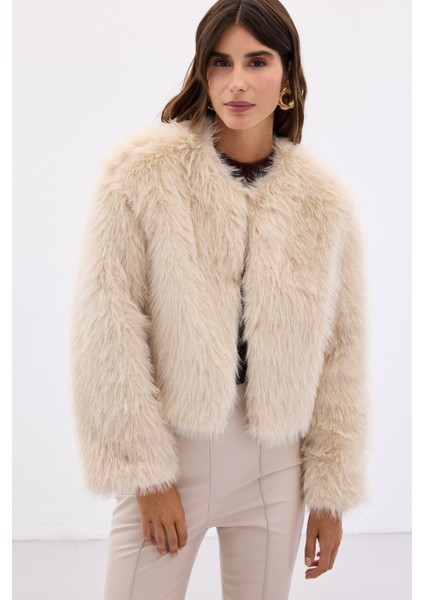 Yakasız Kürk - Bej modelleri