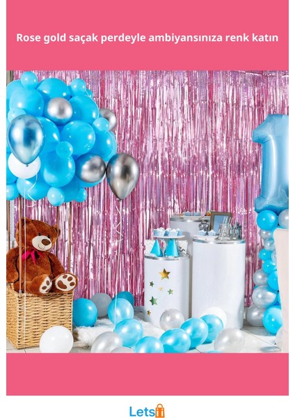 Ekstra Metalize Parlak Saçaklı Arka Fon Perde Rose Gold fiyatları