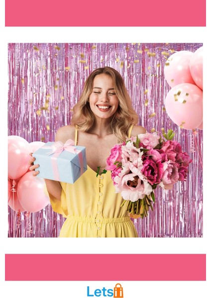 Ekstra Metalize Parlak Saçaklı Arka Fon Perde Rose Gold modelleri