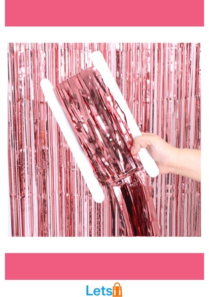 Ekstra Metalize Parlak Saçaklı Arka Fon Perde Rose Gold fırsatları