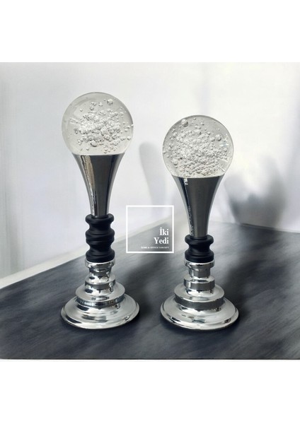 Bonnard 2'li Cam Küreli Metal Obje, Modern Dekoratif Süs Eşyası, Krom Gri Ev Ofis Hediyesi