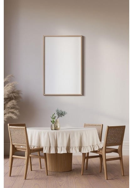 Buldan Pamuklu Keten Yuvarlak Fırfırlı Masa Örtüsü