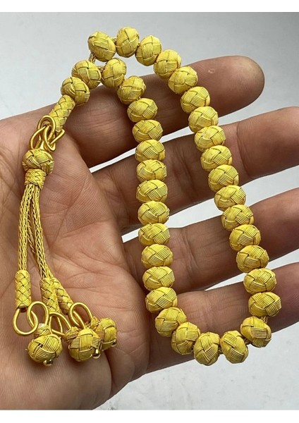 Trabzon El Işçiliği Kazaz Tesbih - Altın Kaplama, 1000 Ayar Gümüş, Doğal ve Zarif 42 Gram 22 cm