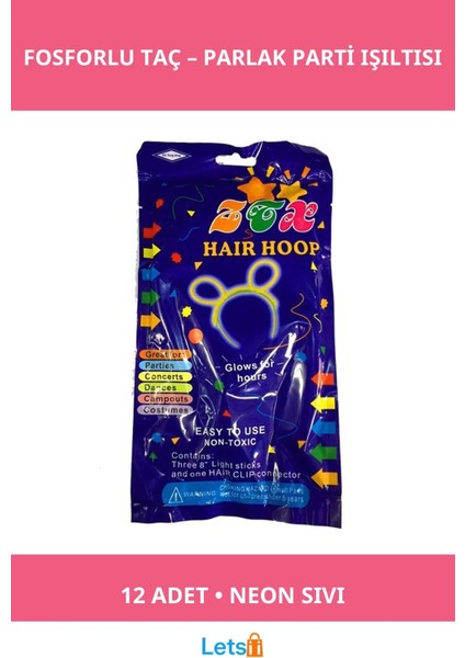 Fosforlu Neon Taç Pembe Renk 12 Adet Parti Aksesuarı