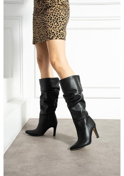 Zargeva Kadın Çizme Ince Topuklu Körüklü Siyah Deri fiyatları