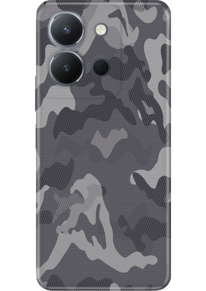 Vivo Y36 4g Uyumlu Kılıf Resimli Desenli Silikon Gri Kamuflaj