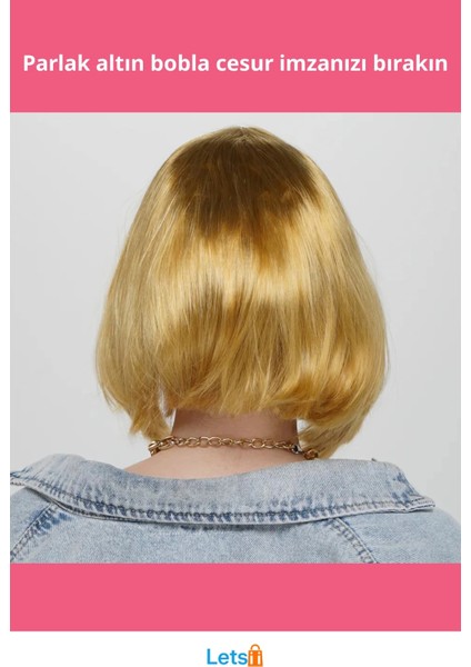 Altın Renk Düz Kesim Küt Parti Peruk Modern ve Şık fiyatları