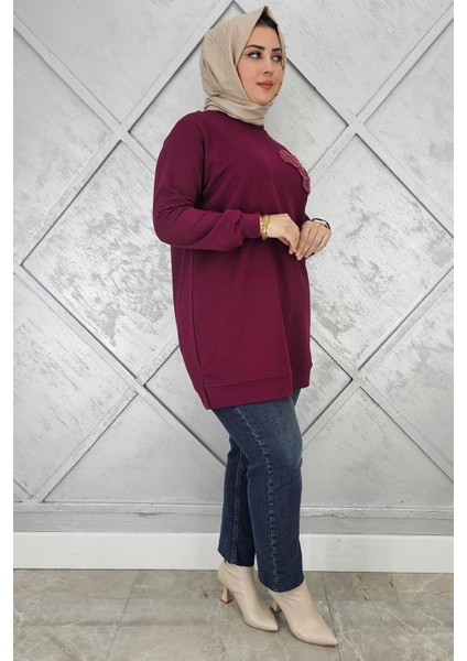 Kadın Dikme Çiçek Detaylı Tesettür Tunik