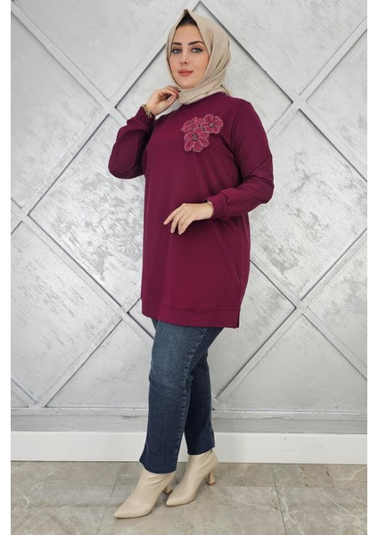 Kadın Dikme Çiçek Detaylı Tesettür Tunik fiyatları