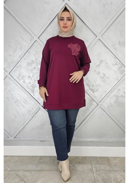 Kadın Dikme Çiçek Detaylı Tesettür Tunik modelleri