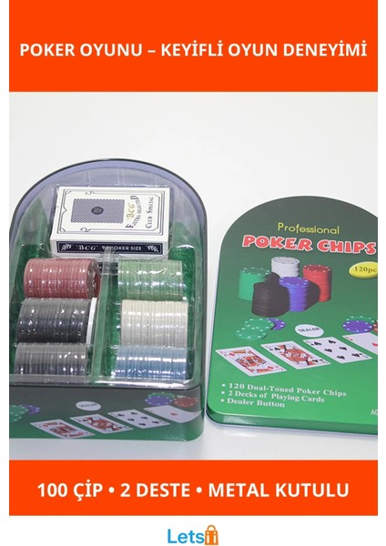 100 Chipli 2 Deste Iskambil Kağıtlı Dayanıklı Poker Oyunu