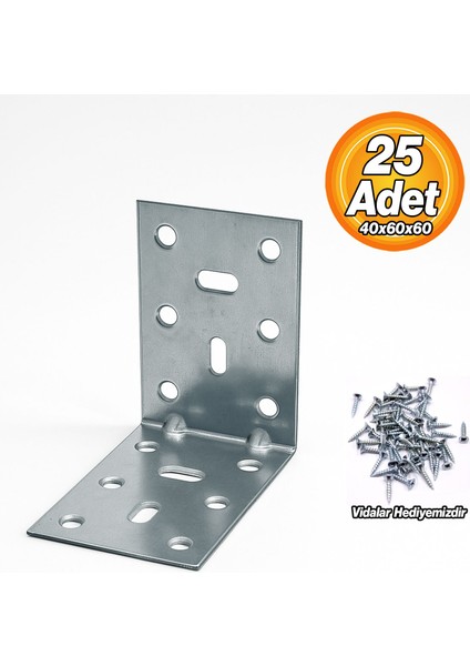Mobilya (25 Adet) Eşya Dolap Duvara Sabitleme Köşebent Bağlantı Aparatı L Demiri Gönye 40X60X60 mm