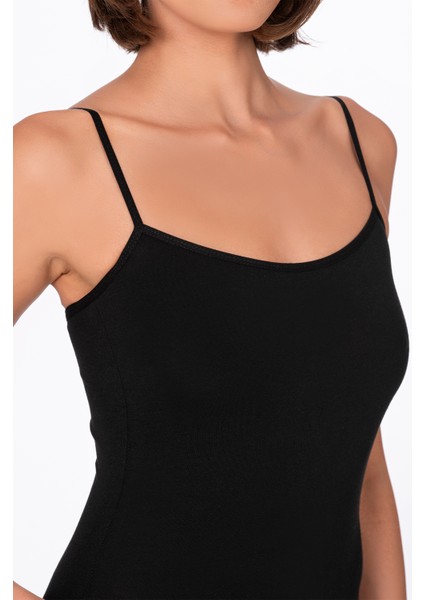 Kadın Çıtçıtlı İp Askılı Badi Siyah | Kompedan K0603 fiyatları