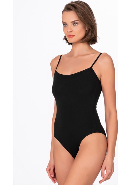 Kadın Çıtçıtlı İp Askılı Badi Siyah | Kompedan K0603 modelleri