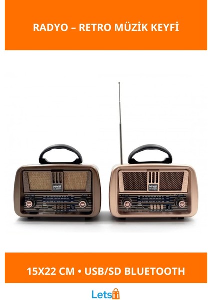 Klasik Taşınabilir Nostaljik Radyo USB Sd Kart Bluetooth Güneş Enerjili