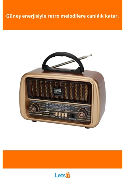 Klasik Taşınabilir Nostaljik Radyo USB Sd Kart Bluetooth Güneş Enerjili fiyatları