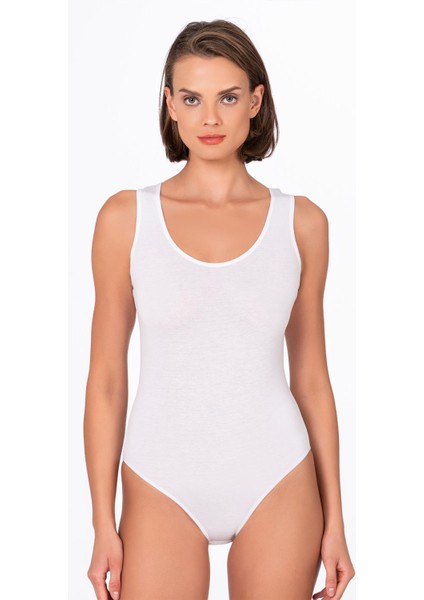 Kadın Pamuklu Likralı Süprem Kalın Askılı Kancalı Çıtçıtlı Body Zıbın | Beyaz K0602