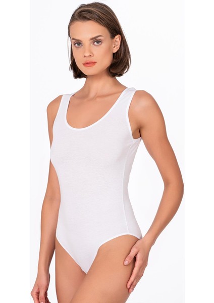 Kadın Pamuklu Likralı Süprem Kalın Askılı Kancalı Çıtçıtlı Body Zıbın | Beyaz K0602 modelleri