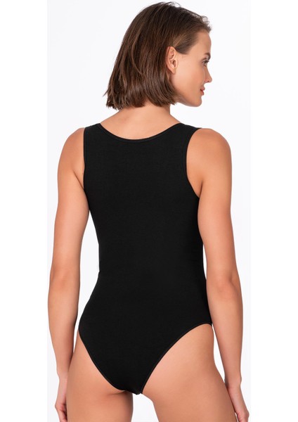 Kadın Pamuklu Likralı Süprem Kalın Askılı Kancalı Çıtçıtlı Body Zıbın | Siyah K0602 fiyatları