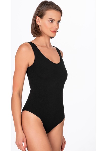 Kadın Pamuklu Likralı Süprem Kalın Askılı Kancalı Çıtçıtlı Body Zıbın | Siyah K0602 modelleri