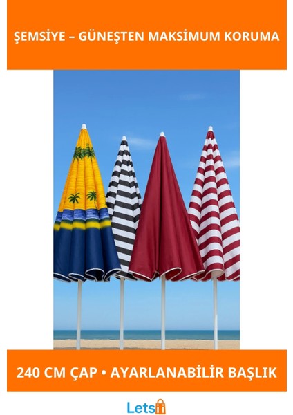 240 cm Büyük Boy Dayanıklı Plaj Şemsiyesi Geniş Gölge Alanı