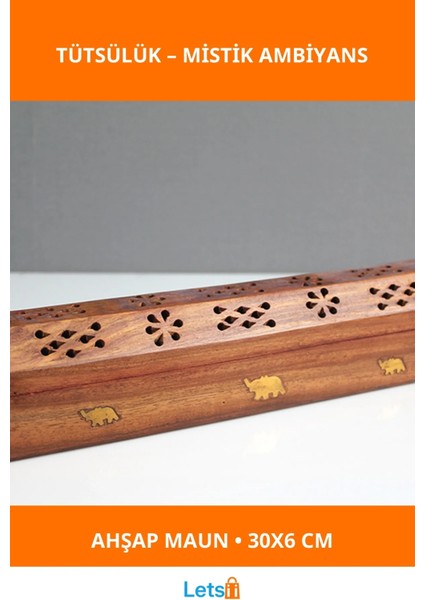 Ahşap Maun Tabut Tütsülük Şık ve Mistik Tasarım 30X6 cm
