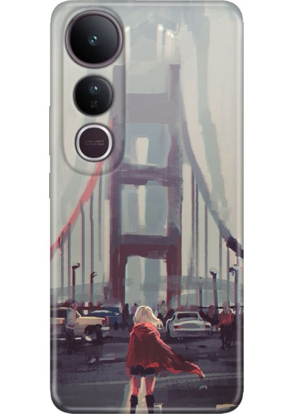 Vivo V50 Lite 5g Kılıf Dekoratif Silikon Baskılı Kapak Kırmızılı Kadın