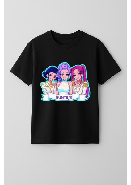 Kpop Demon Hunters Huntrix Kısa Kollu Baskılı Kız Çocuk Tişört (4-13 Yaş)
