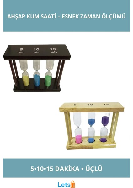 3'lü Ahşap Kum Saati 5 10 15 Dakikalık Renkli Dekoratif Ürün
