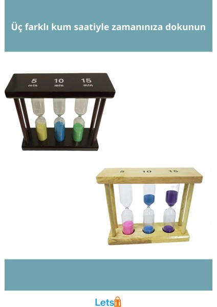 3'lü Ahşap Kum Saati 5 10 15 Dakikalık Renkli Dekoratif Ürün fiyatları