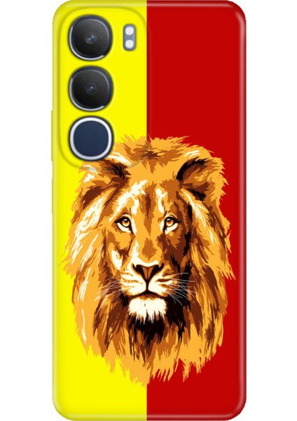 Vivo Y19S Kılıf Vivo Y19S Renkli Silikon Baskılı Tpu Sarı Kırmızı Parçalı Aslan