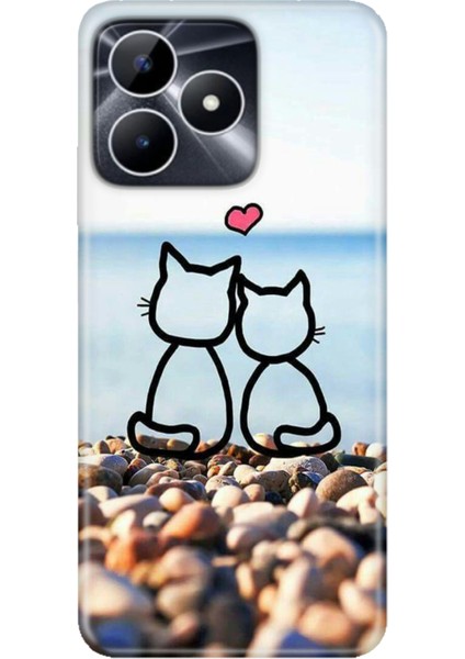 Realme Note 50 4g Kılıf Resimli Baskılı Nano Silikon Kedilerin Aşkı