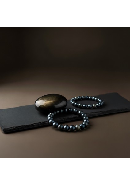 MAT Golden Obsidyen Bileklik | Koruma Kalkanı, Bolluk ve Özgüven Taşı (Unisex) 8 mm