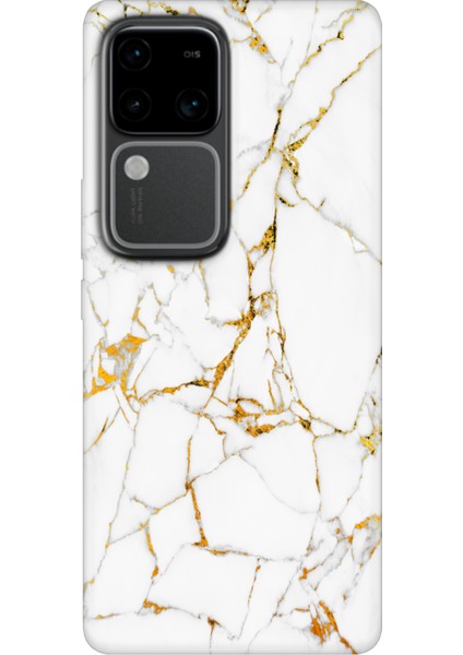 Vivo V30 Uyumlu Kılıf Desenli Baskılı Silikon Sarı Beyaz Mermer