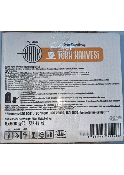 Karaca Hatır Türk Kahvesi 500GR 6lı Koli (3kg)