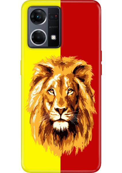 Oppo Reno 7 4g Uyumlu Kılıf Silikon Desenli Resimli Kapak Sarı Kırmızı Parçalı Aslan