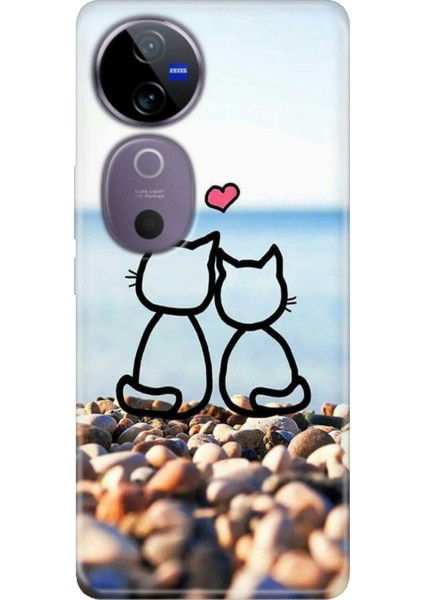 Vivo V40 5g Kılıf Vivo V40 Desenli Silikon Baskılı Kedilerin Aşkı