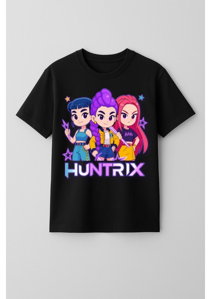 Kpop Demon Hunters Huntrix Kısa Kollu Baskılı Kız Çocuk Tişört (4-13 Yaş)