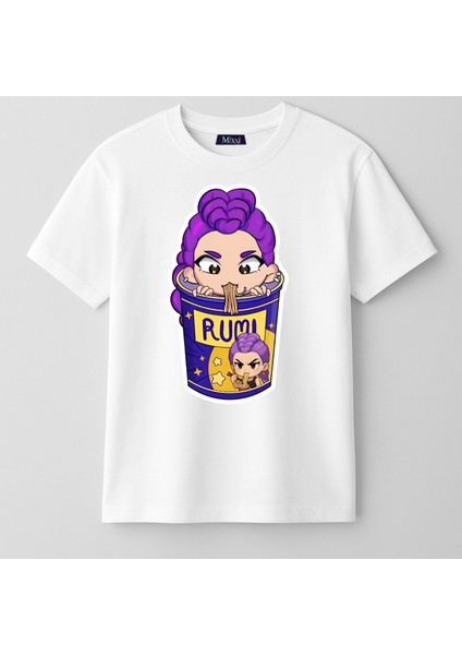 Kpop Demon Hunters Huntrix Rumi Kısa Kollu Baskılı Kız Çocuk Tişört (4-13 Yaş)
