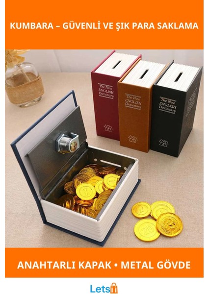 Kitap Şeklinde Mini Boy Kilitli Kasa Kumbara Güvenli Para ve Eşya Saklama