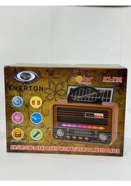 RT-708 Nostaljik Görünümlü Solar (Güneş Enerjili) Şarjlı Bluetooth Radyo fırsatları
