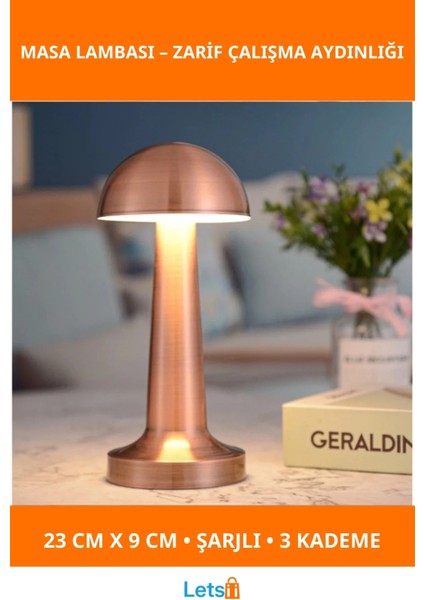 Mantar Dokunmatik Şarjlı LED Masa Lambası Modern Tasarım 23CM