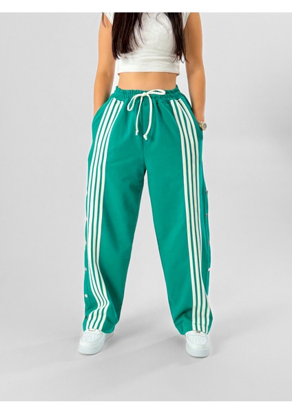 Kadın Şeritli Yeşil Baggy Pantolon COC1079