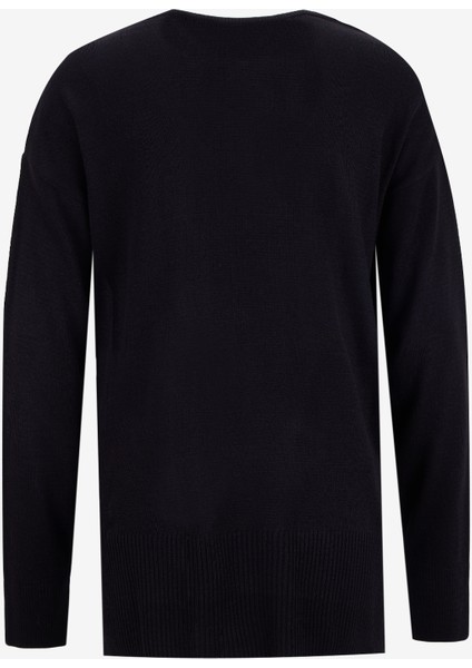 V Yaka Loose Fit Düz Siyah Kazak Kadın PBF5WL-KZK9519 fiyatları