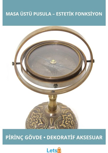 Pirinç Şık Masa Üstü Pusula Dekoratif Objeleri