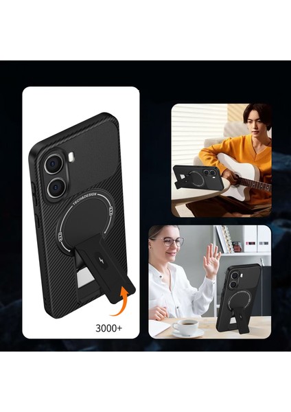 Xiaomi Poco X7 Pro Için Standlı Manyetik Karbon Fiber Tasarım Tpu Hibrit Telefon Kılıfı, Kırmızı (Yurt Dışından) fiyatları